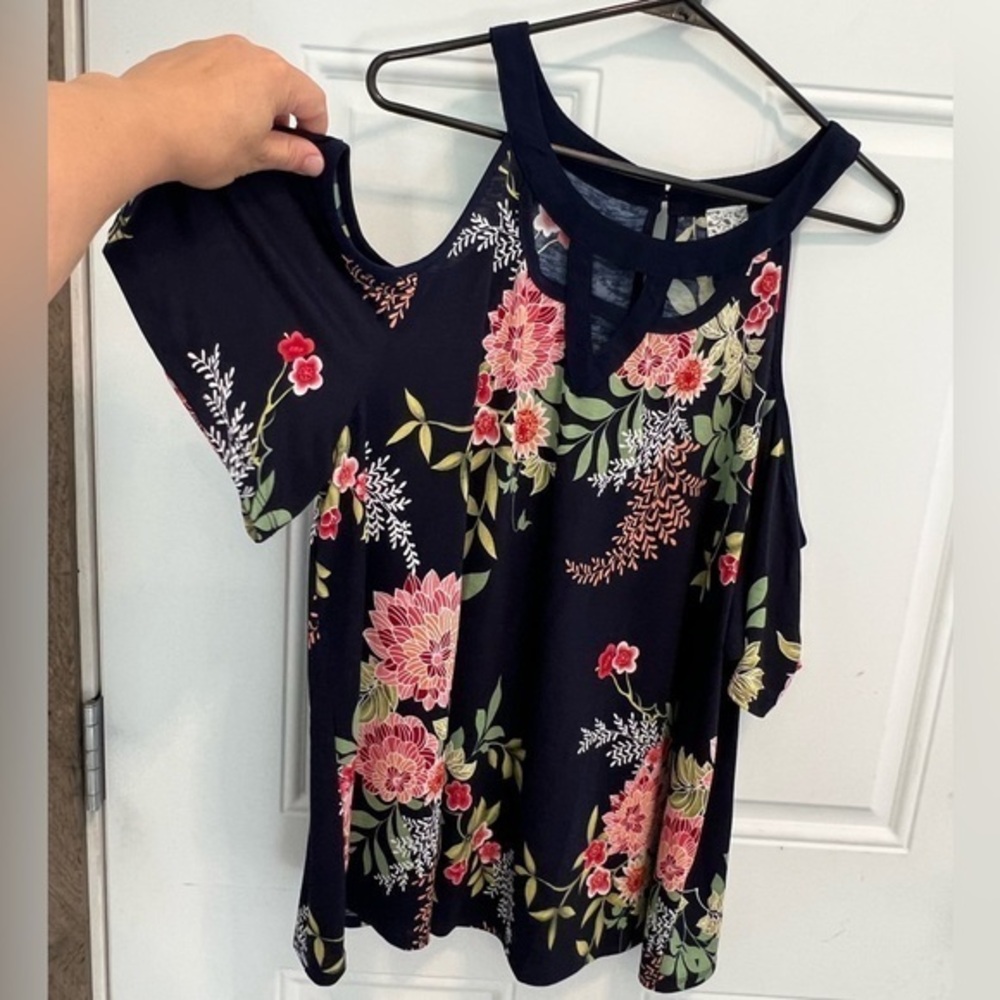 Naïf Floral Cold Shoulder Blue Blouse